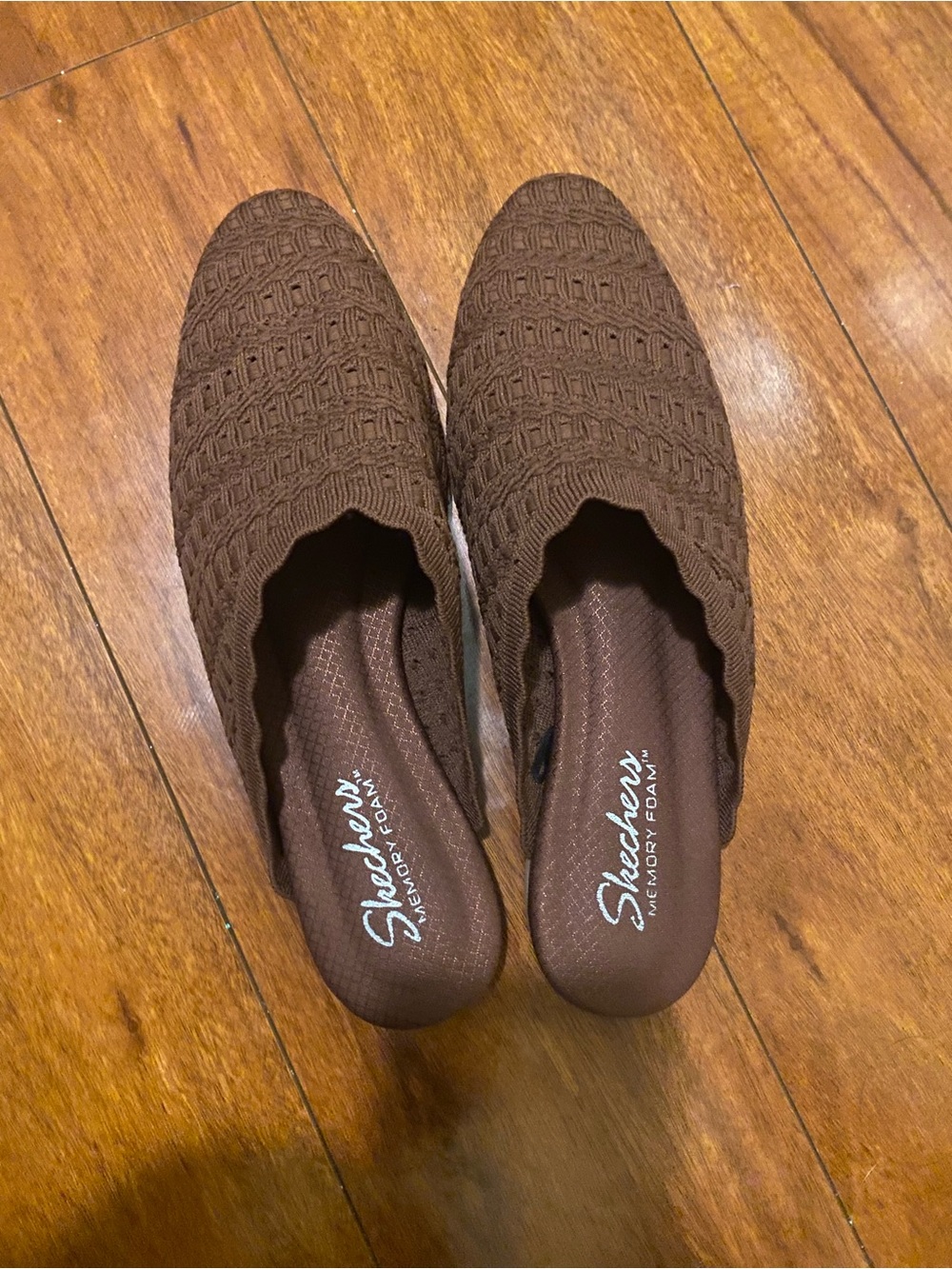 Skechers Brown Knit Slip-On Memory Foam Flats